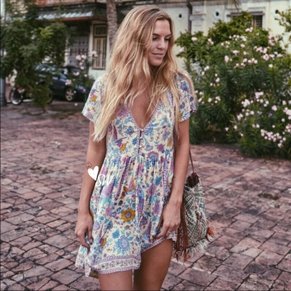 Dresses & Skirts - Colorful Bird Boho Floral Gypsy Print Dress